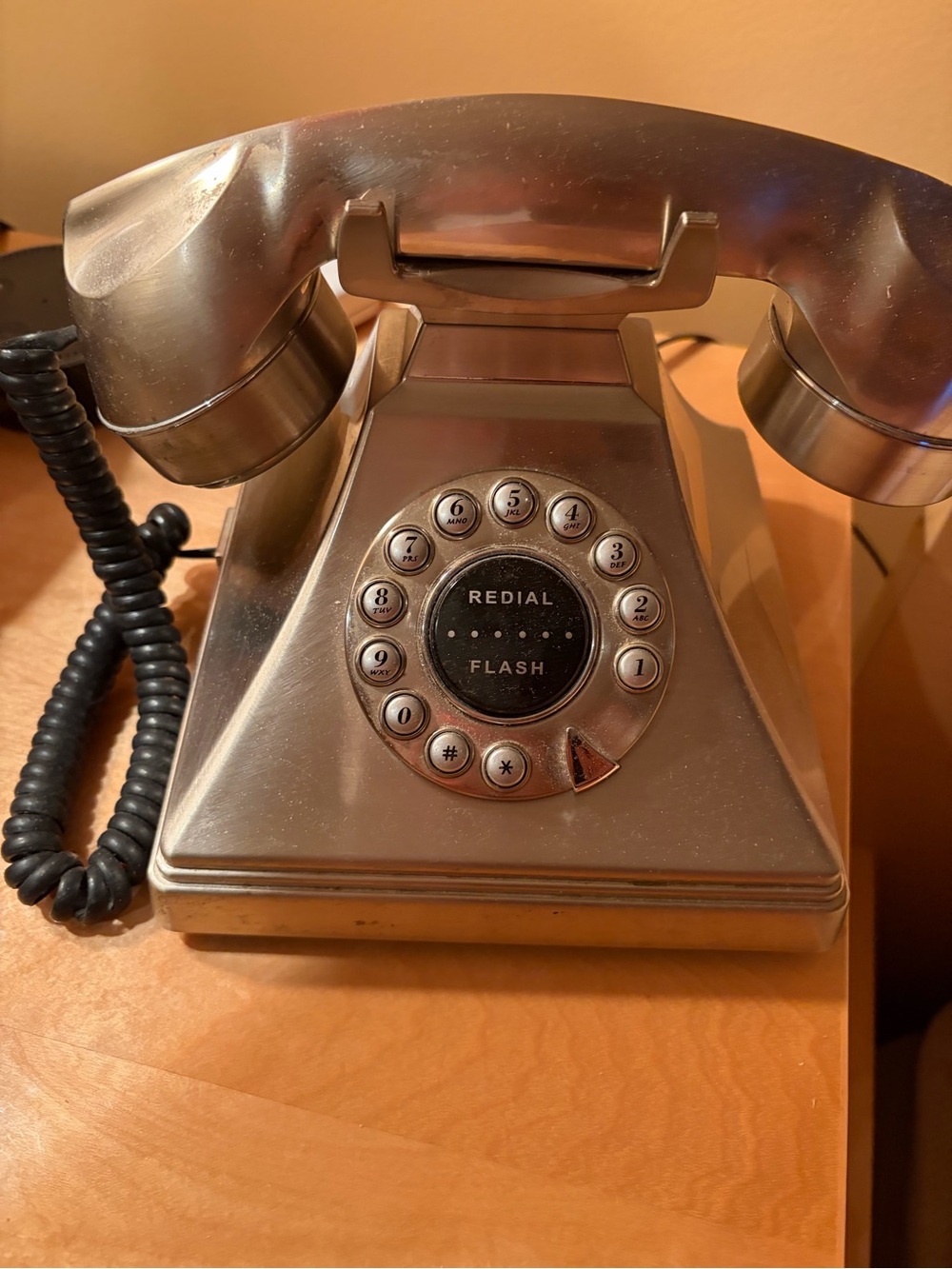 50s Tiffanys Classic Metallic Silver Desk Telephone with push buttons